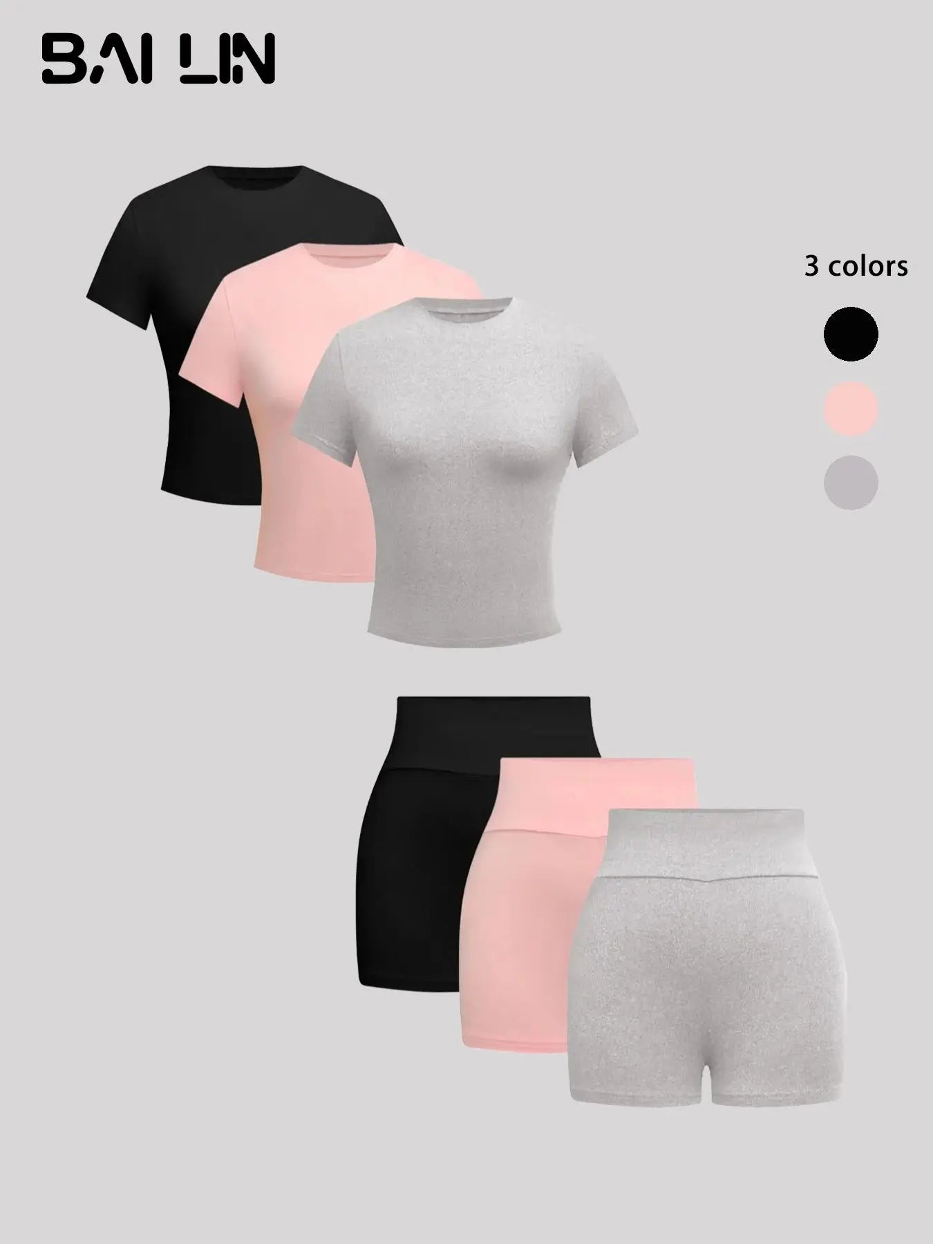Women'S Solid round Neck Jersey Tee Medium & Skinny Shorts Set, Casual Short-Sleeve T-Shirt & Short Leggings, Women'S Summer Clothes