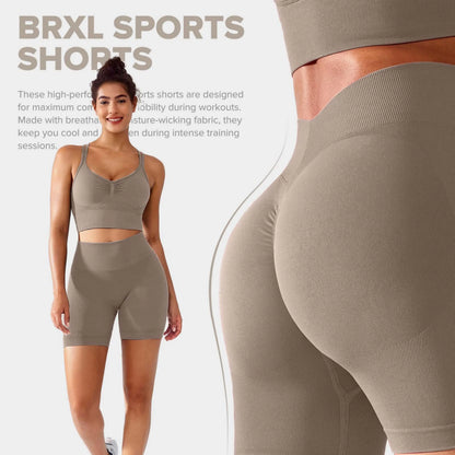 BRXL 2-Piece Set Lycra Fabric Women'S Supportive Cross-Back Sports Bra & Sculpting Ruched Biker Shorts | V-Back Design Seamless Construction #Fitness #Outdoorfun #Holidaywarmup #Summervibes -1