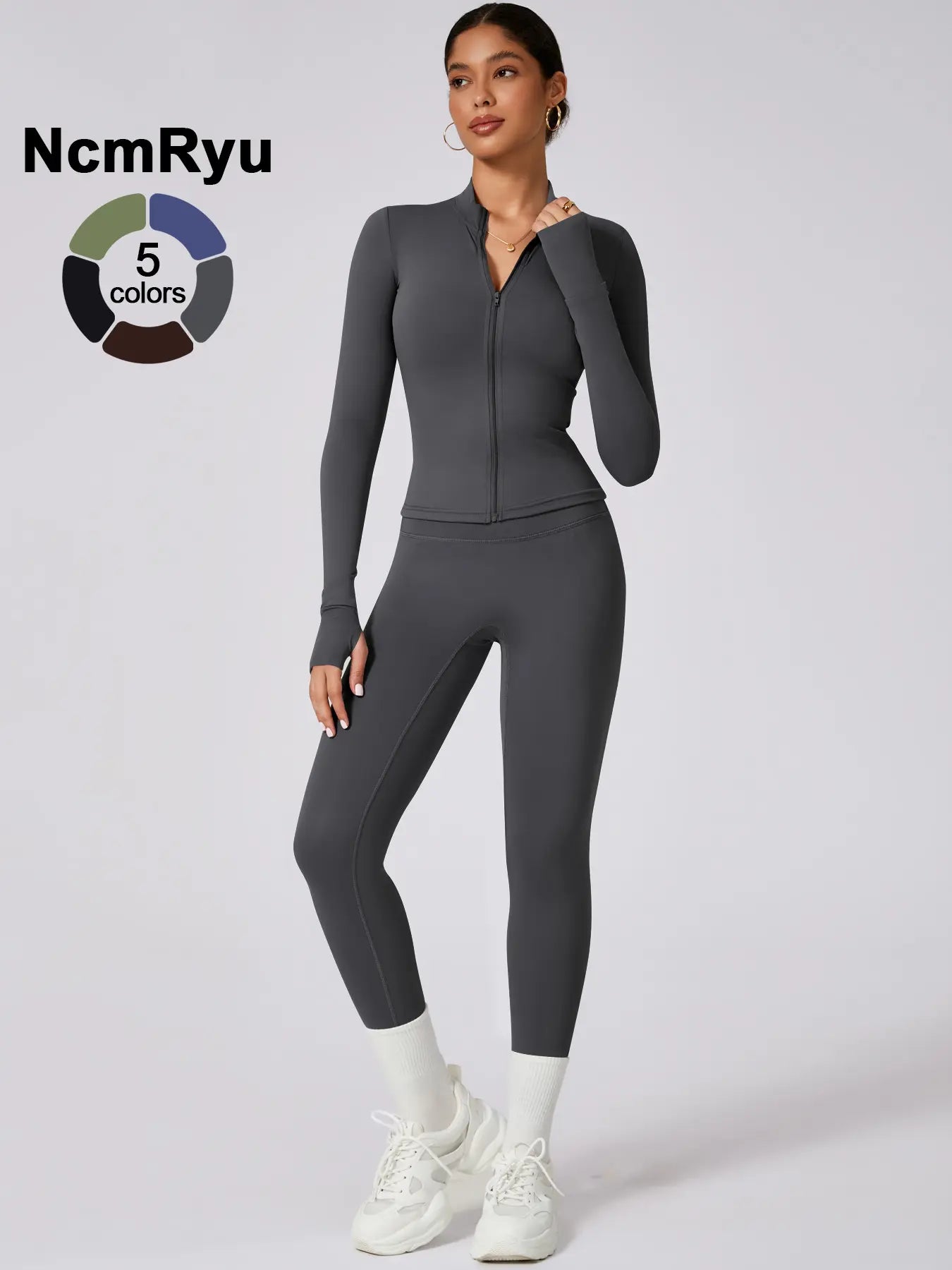 Women'S High Elastic Zipper Long Sleeve High Waist Trousers Yoga Wear, Yoga Clothes Set, Four Seasons Outdoor Running Gym Sports Training Sweat Suit