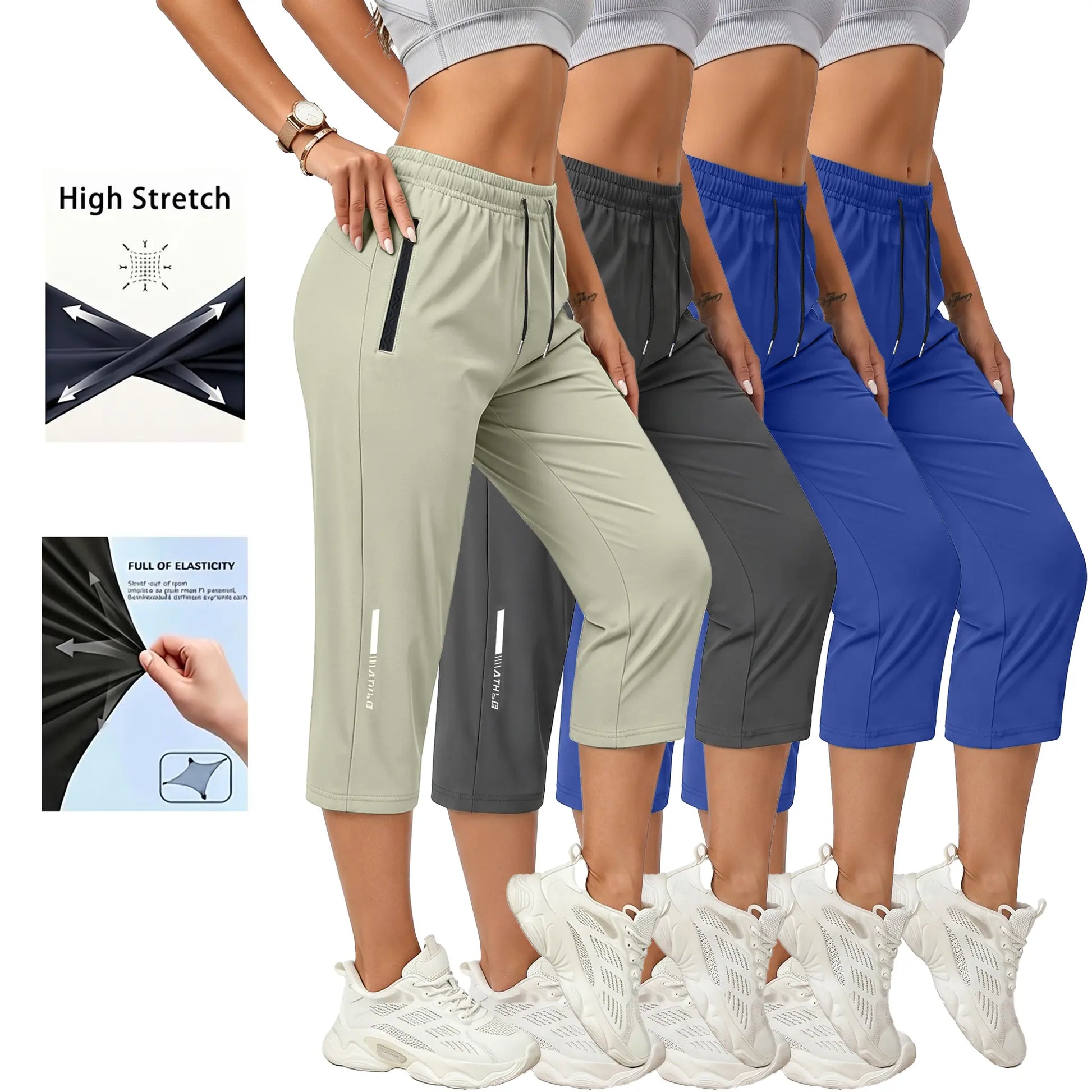 4-Pack Women’S Casual, Comfortable Loose Pants—Recommended for Summer Beach Trips and Vacations; Includes Pockets, Stretchy Fabric, and a Summery Vibe; Seven-Eighths Length for Women.