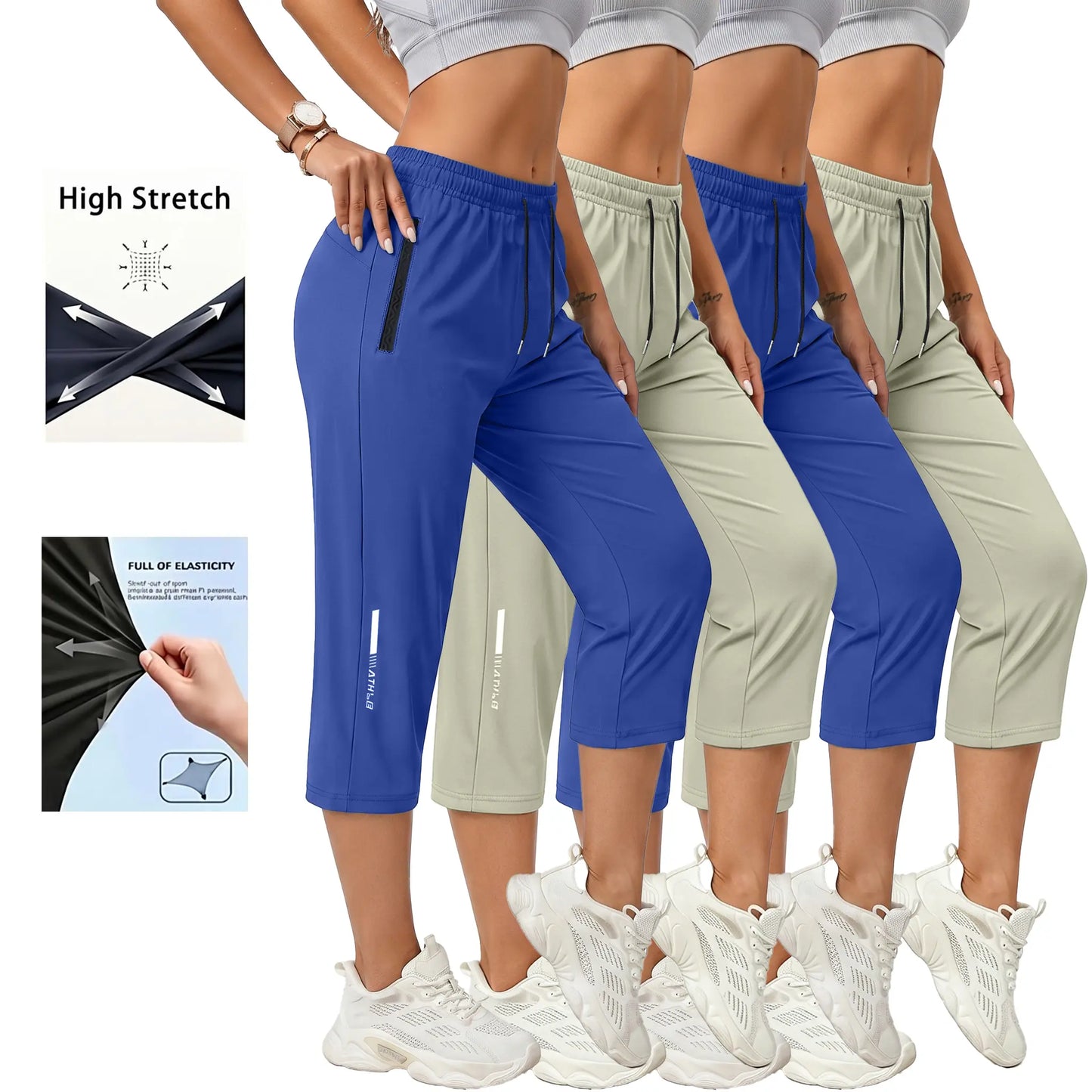 4-Pack Women’S Casual, Comfortable Loose Pants—Recommended for Summer Beach Trips and Vacations; Includes Pockets, Stretchy Fabric, and a Summery Vibe; Seven-Eighths Length for Women.