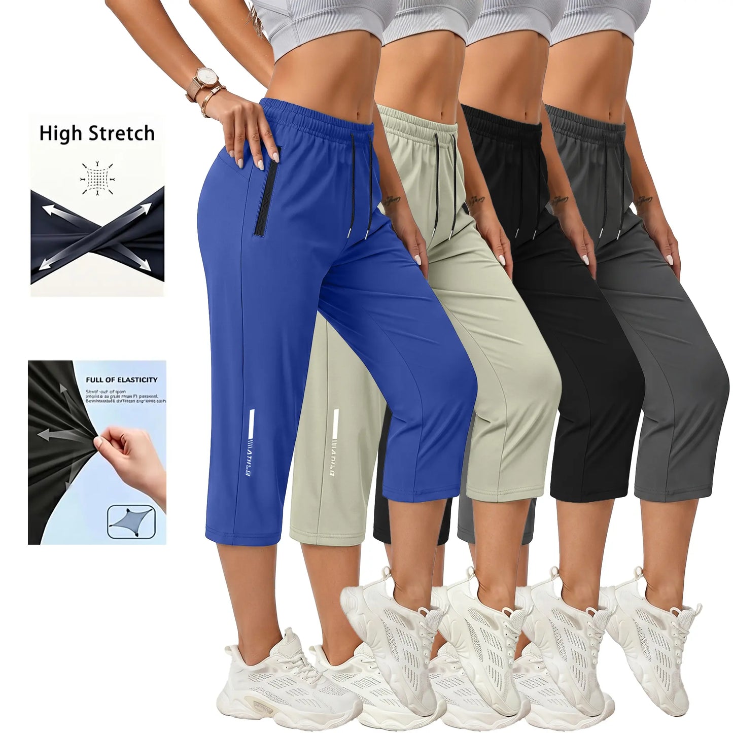4-Pack Women’S Casual, Comfortable Loose Pants—Recommended for Summer Beach Trips and Vacations; Includes Pockets, Stretchy Fabric, and a Summery Vibe; Seven-Eighths Length for Women.