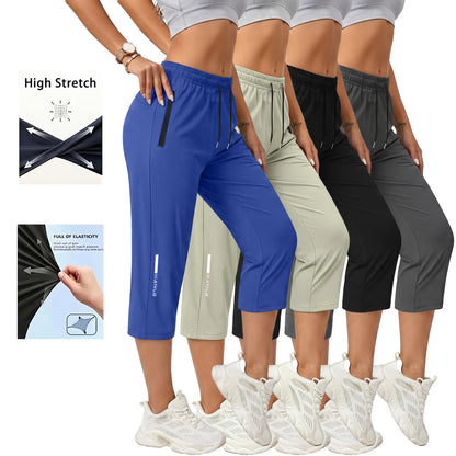 4-Pack Women’S Casual, Comfortable Loose Pants—Recommended for Summer Beach Trips and Vacations; Includes Pockets, Stretchy Fabric, and a Summery Vibe; Seven-Eighths Length for Women.
