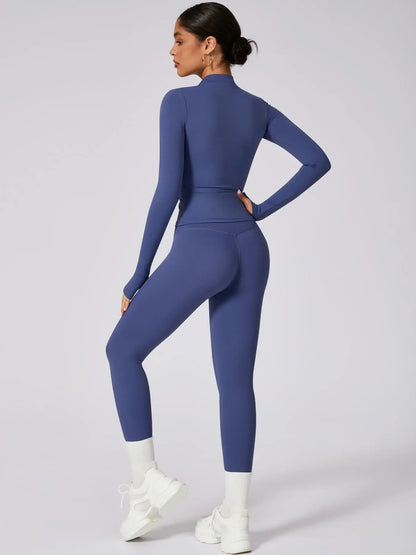 Women'S High Elastic Zipper Long Sleeve High Waist Trousers Yoga Wear, Yoga Clothes Set, Four Seasons Outdoor Running Gym Sports Training Sweat Suit