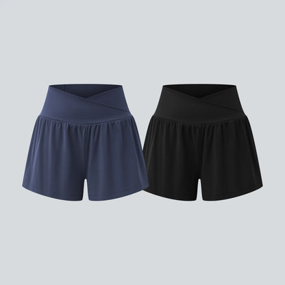 Halara 2-Piece Softlyzero Airy Crossover High Waisted 2-In-1 Cool Touch Yoga Shorts 3'' with Pockets Set