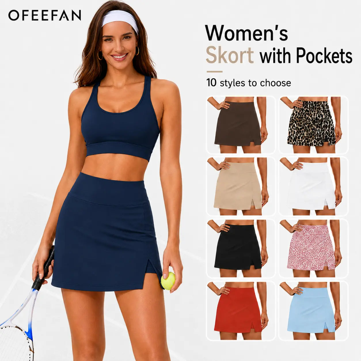 OFEEFAN Womens Skort with Pockets Summer Fashion Tennis Skirt Mini Golf Clothes Athletic Outfits High Waisted Workout Skorts Casual