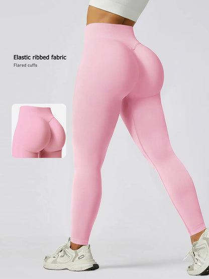 Women'S Seamless High-Waisted Sporty Leggings, Tight-Fitting Knit Fabric, Butt-Lifting Yoga Pants for All Seasons
