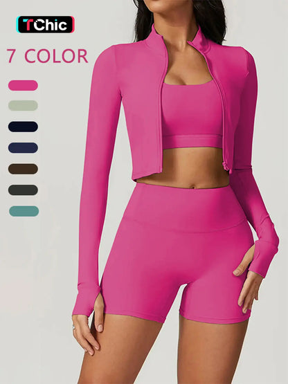 Cloud Sensing Outdoor Sporty Yoga Suit, Bare Feel Fitness Wear, Shockproof High Waist, Sleeveless Long Sleeve Jacket, Short Pants Set