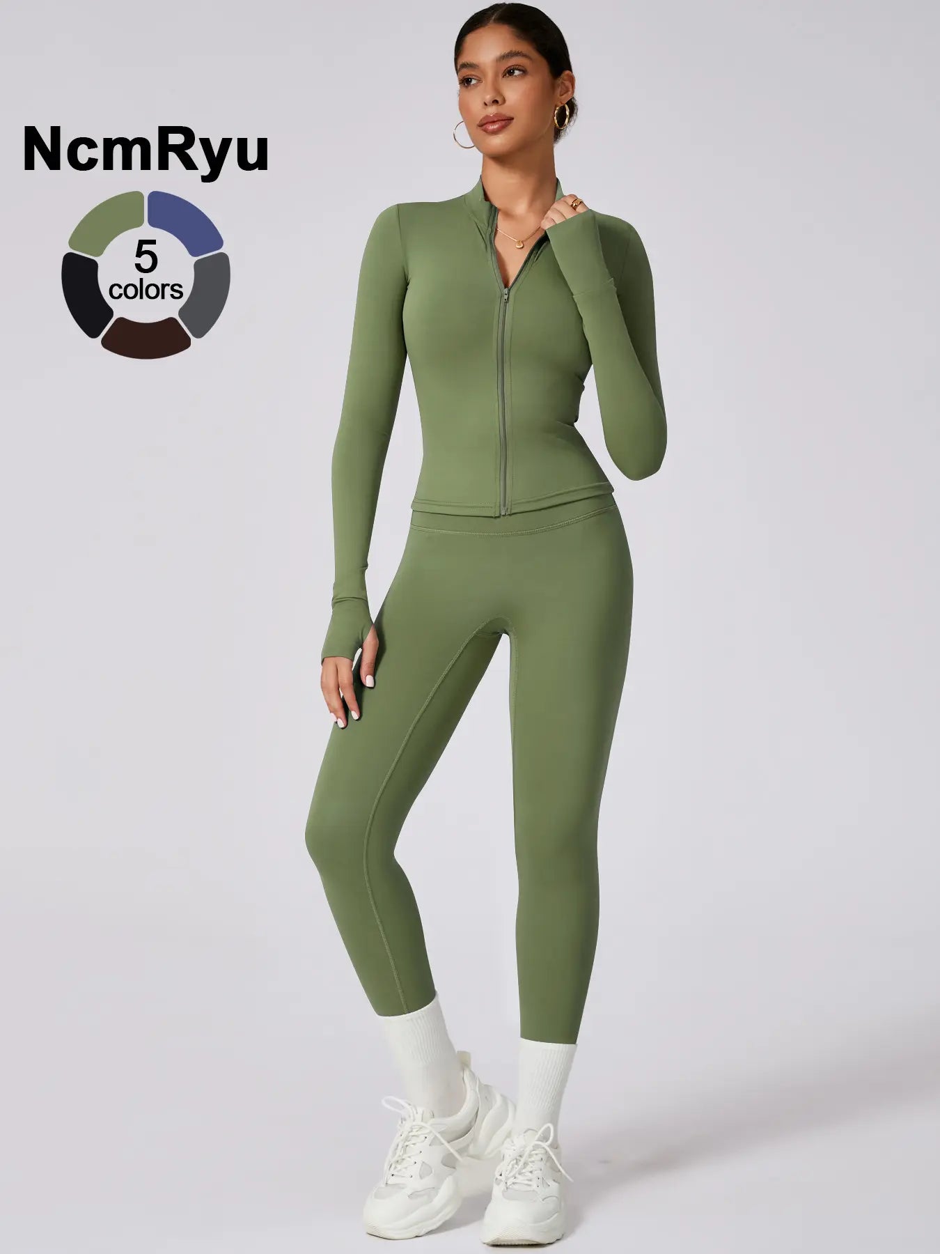 Women'S High Elastic Zipper Long Sleeve High Waist Trousers Yoga Wear, Yoga Clothes Set, Four Seasons Outdoor Running Gym Sports Training Sweat Suit