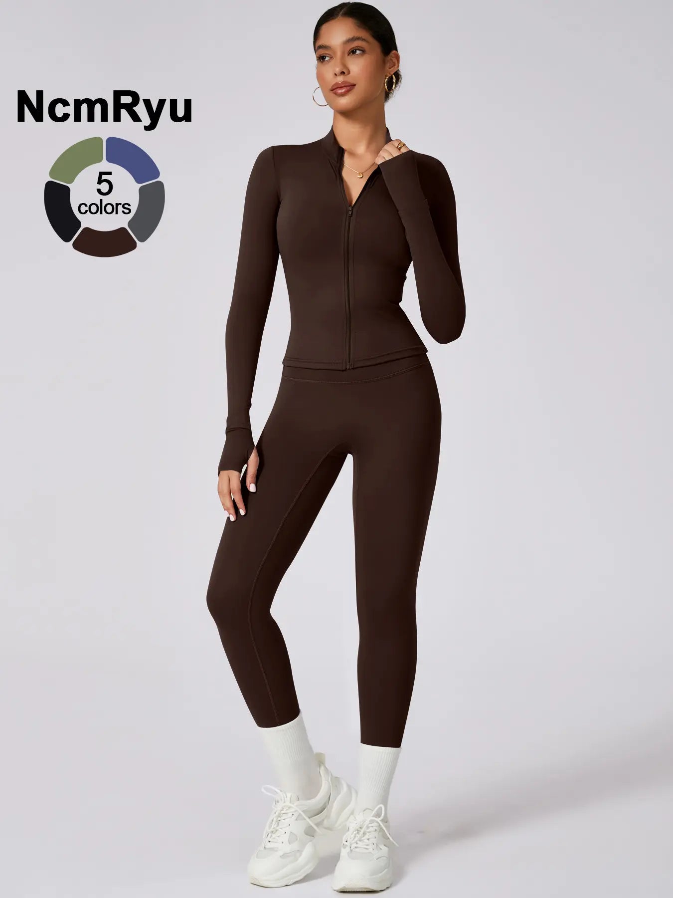 Women'S High Elastic Zipper Long Sleeve High Waist Trousers Yoga Wear, Yoga Clothes Set, Four Seasons Outdoor Running Gym Sports Training Sweat Suit