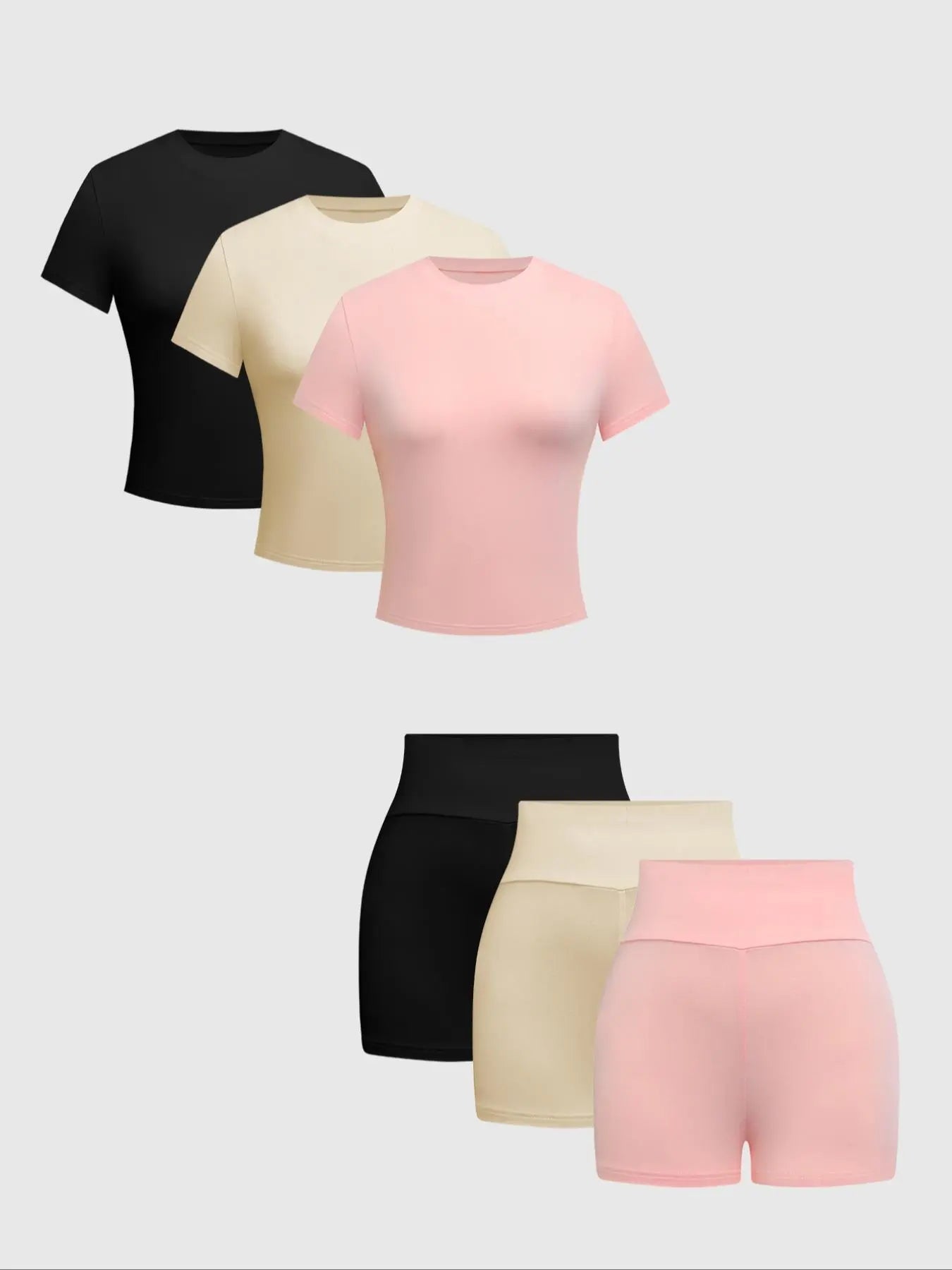 Women'S Solid round Neck Jersey Tee Medium & Skinny Shorts Set, Casual Short-Sleeve T-Shirt & Short Leggings, Women'S Summer Clothes