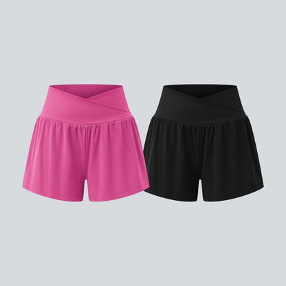 Halara 2-Piece Softlyzero Airy Crossover High Waisted 2-In-1 Cool Touch Yoga Shorts 3'' with Pockets Set