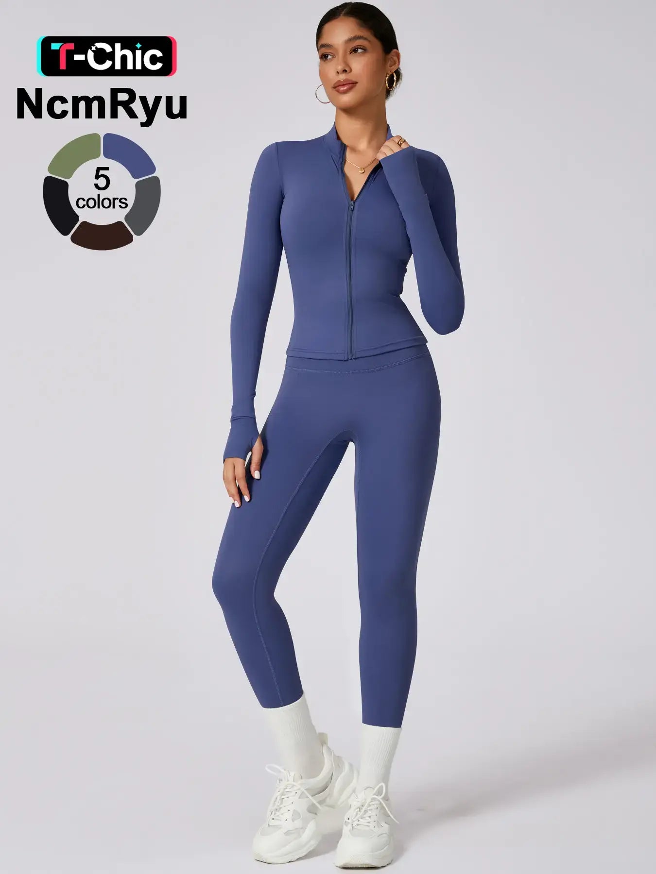 Women'S High Elastic Zipper Long Sleeve High Waist Trousers Yoga Wear, Yoga Clothes Set, Four Seasons Outdoor Running Gym Sports Training Sweat Suit