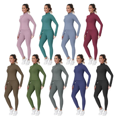 2026 New 3-Piece Workout Set - Adjustable Straps Sports Bra + No Front Seam & Butt Lifting Leggings with Pockets + Concealed Full Zip Jacket with Collar Shield – Women’S Yoga Outfit Activewear for Gym Running Training Sportswear