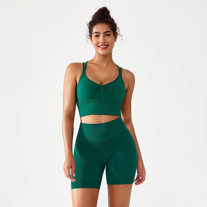 BRXL 2-Piece Set Lycra Fabric Women'S Supportive Cross-Back Sports Bra & Sculpting Ruched Biker Shorts | V-Back Design Seamless Construction #Fitness #Outdoorfun #Holidaywarmup #Summervibes -1