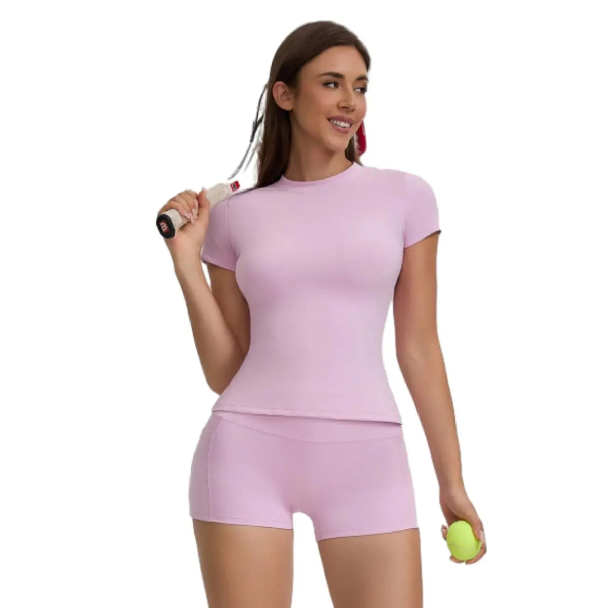 Women'S 2-Piece Sport Set High-Stretch Yoga Shorts & Quick-Dry Tee Side Pockets Gym Running All-Season Fit