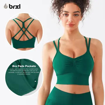 BRXL 2-Piece Set Lycra Fabric Women'S Supportive Cross-Back Sports Bra & Sculpting Ruched Biker Shorts | V-Back Design Seamless Construction #Fitness #Outdoorfun #Holidaywarmup #Summervibes -1