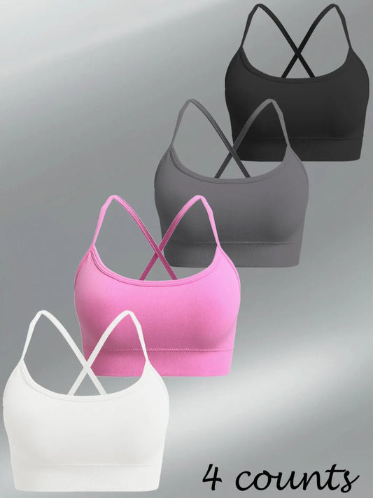 Women'S Solid Color Criss Cross Sports Bra, High Stretch Comfortable Breathable Wireless Backless Sports Bra, Sports Lingerie Top for Indoor Outdoor Wear, Strappy Sports Bras, Workout Bras