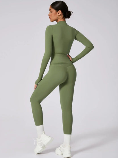 Women'S High Elastic Zipper Long Sleeve High Waist Trousers Yoga Wear, Yoga Clothes Set, Four Seasons Outdoor Running Gym Sports Training Sweat Suit