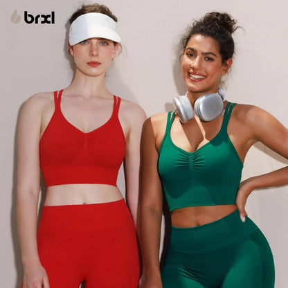 BRXL 2-Piece Set Lycra Fabric Women'S Supportive Cross-Back Sports Bra & Sculpting Ruched Biker Shorts | V-Back Design Seamless Construction #Fitness #Outdoorfun #Holidaywarmup #Summervibes -1