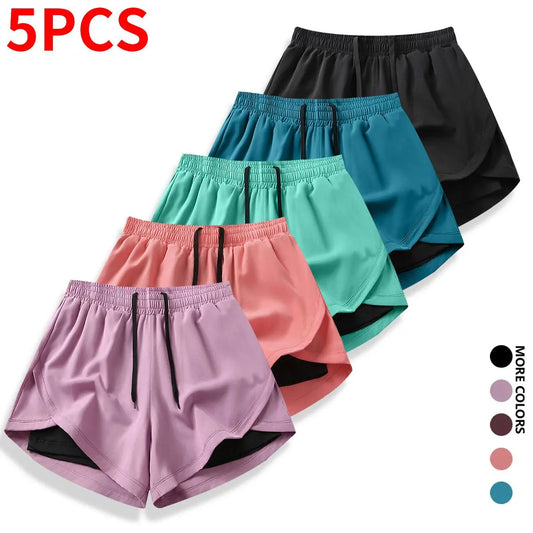 Multi-Pack Solid-Color Athletic Shorts—Soft and Breathable, Double Inner Lining to Prevent Exposure, Stretchy Quick-Dry Fitness Wear Suitable for Everyday Workouts and Casual Use; Women’S Outdoor Activity Shorts.