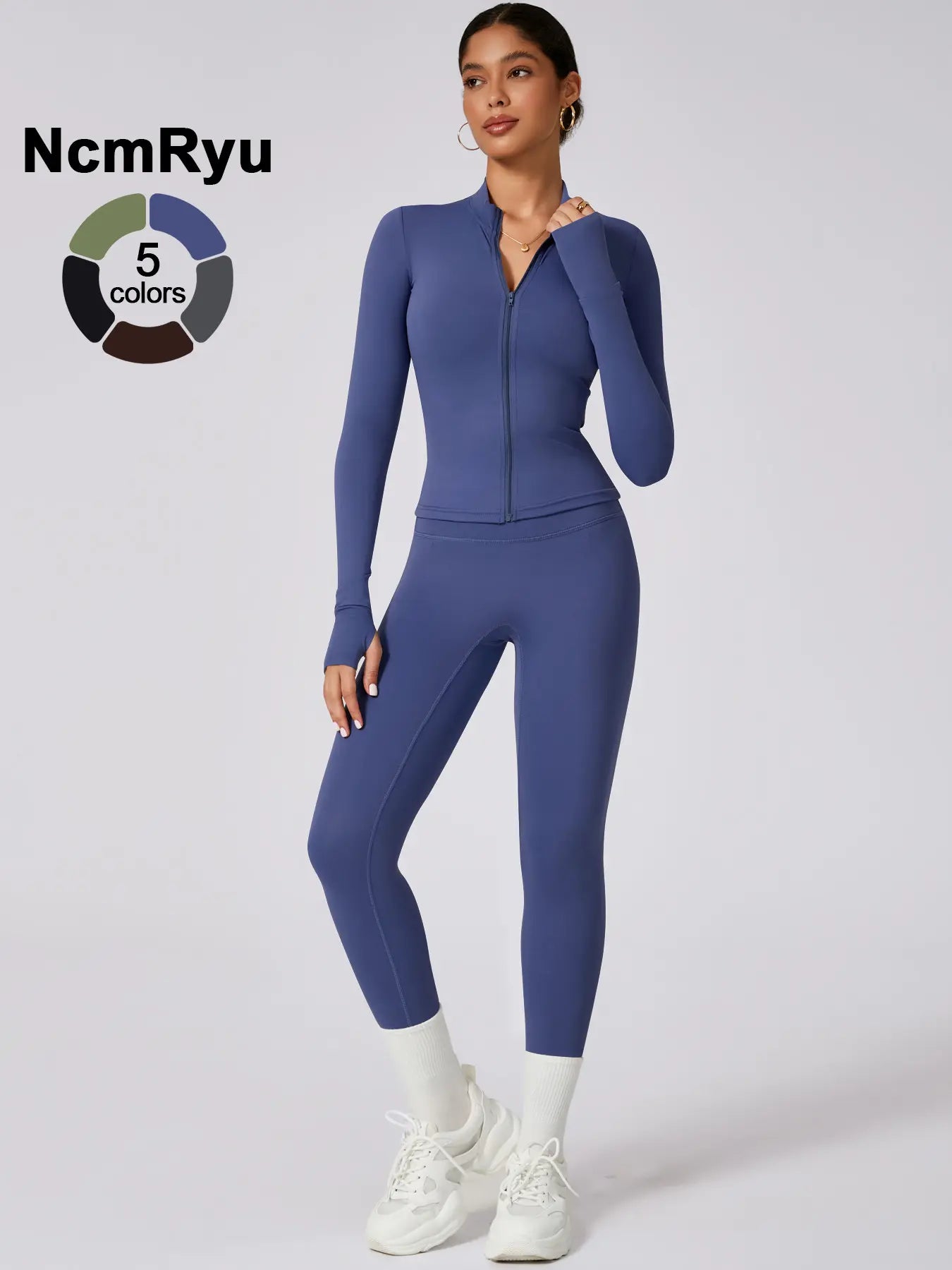 Women'S High Elastic Zipper Long Sleeve High Waist Trousers Yoga Wear, Yoga Clothes Set, Four Seasons Outdoor Running Gym Sports Training Sweat Suit