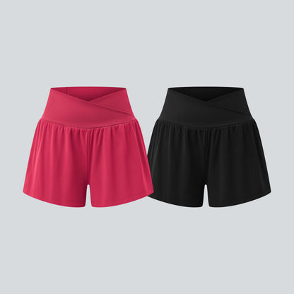 Halara 2-Piece Softlyzero Airy Crossover High Waisted 2-In-1 Cool Touch Yoga Shorts 3'' with Pockets Set