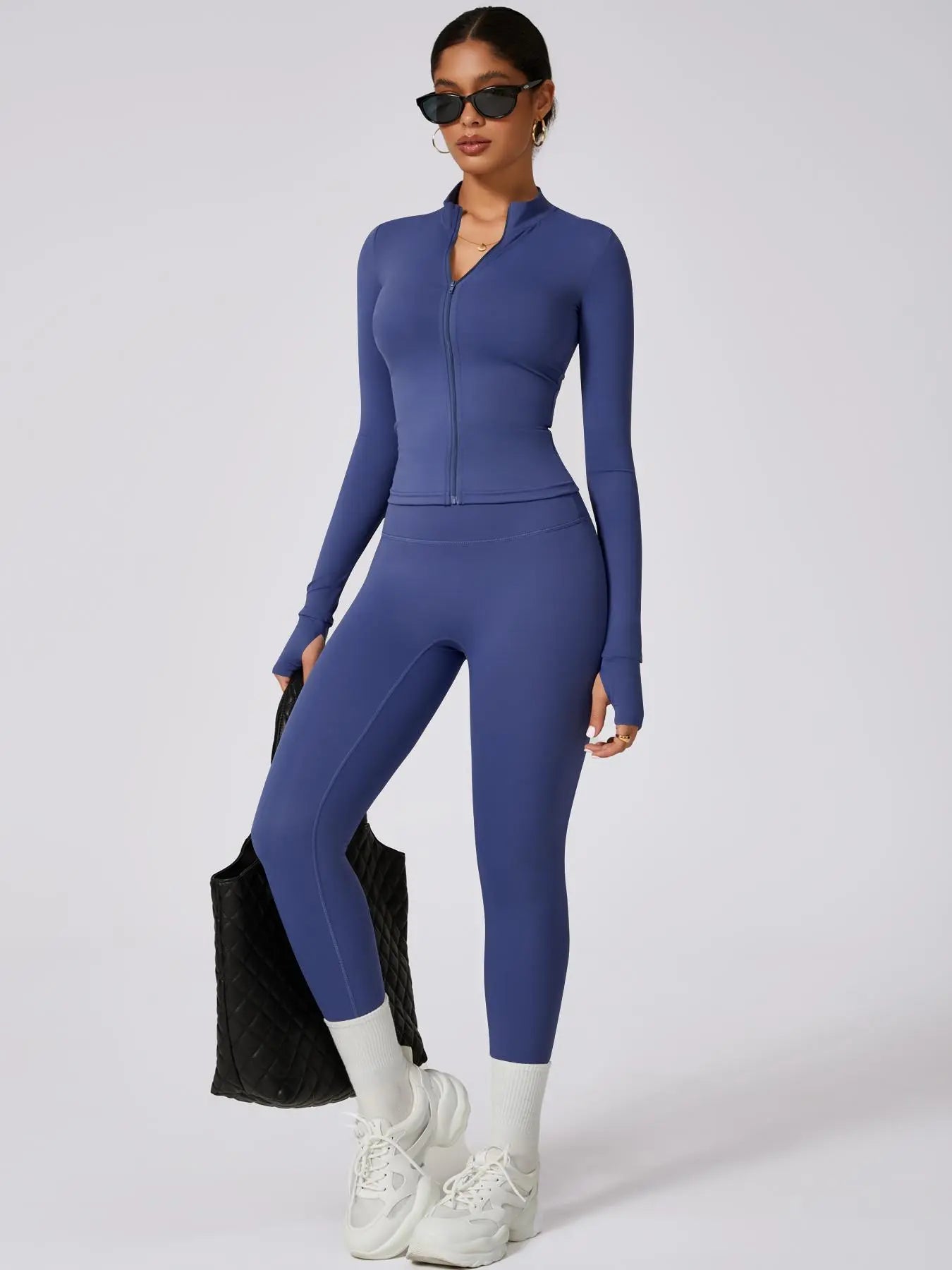 Women'S High Elastic Zipper Long Sleeve High Waist Trousers Yoga Wear, Yoga Clothes Set, Four Seasons Outdoor Running Gym Sports Training Sweat Suit