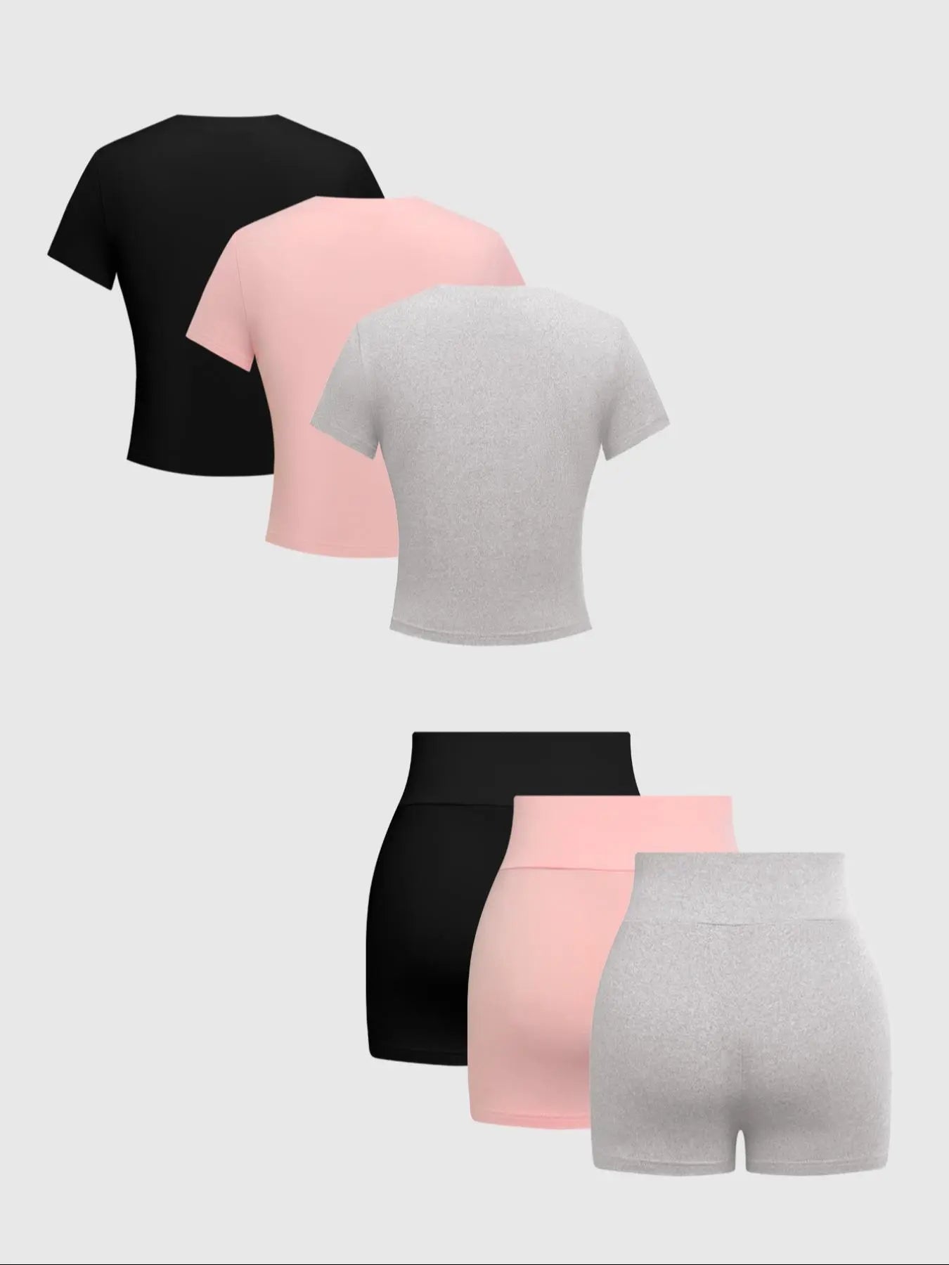 Women'S Solid round Neck Jersey Tee Medium & Skinny Shorts Set, Casual Short-Sleeve T-Shirt & Short Leggings, Women'S Summer Clothes