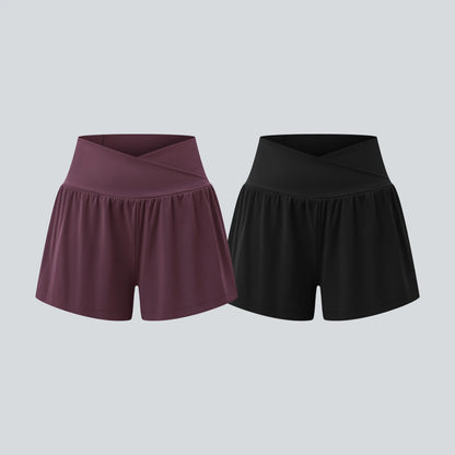 Halara 2-Piece Softlyzero Airy Crossover High Waisted 2-In-1 Cool Touch Yoga Shorts 3'' with Pockets Set