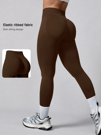 Women'S Seamless High-Waisted Sporty Leggings, Tight-Fitting Knit Fabric, Butt-Lifting Yoga Pants for All Seasons