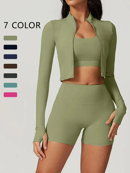 Cloud Sensing Outdoor Sporty Yoga Suit, Bare Feel Fitness Wear, Shockproof High Waist, Sleeveless Long Sleeve Jacket, Short Pants Set