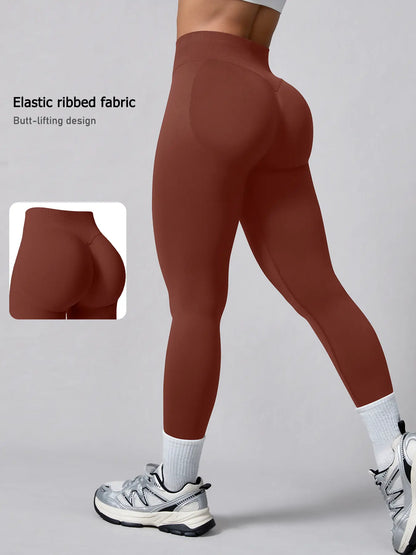 Women'S Seamless High-Waisted Sporty Leggings, Tight-Fitting Knit Fabric, Butt-Lifting Yoga Pants for All Seasons