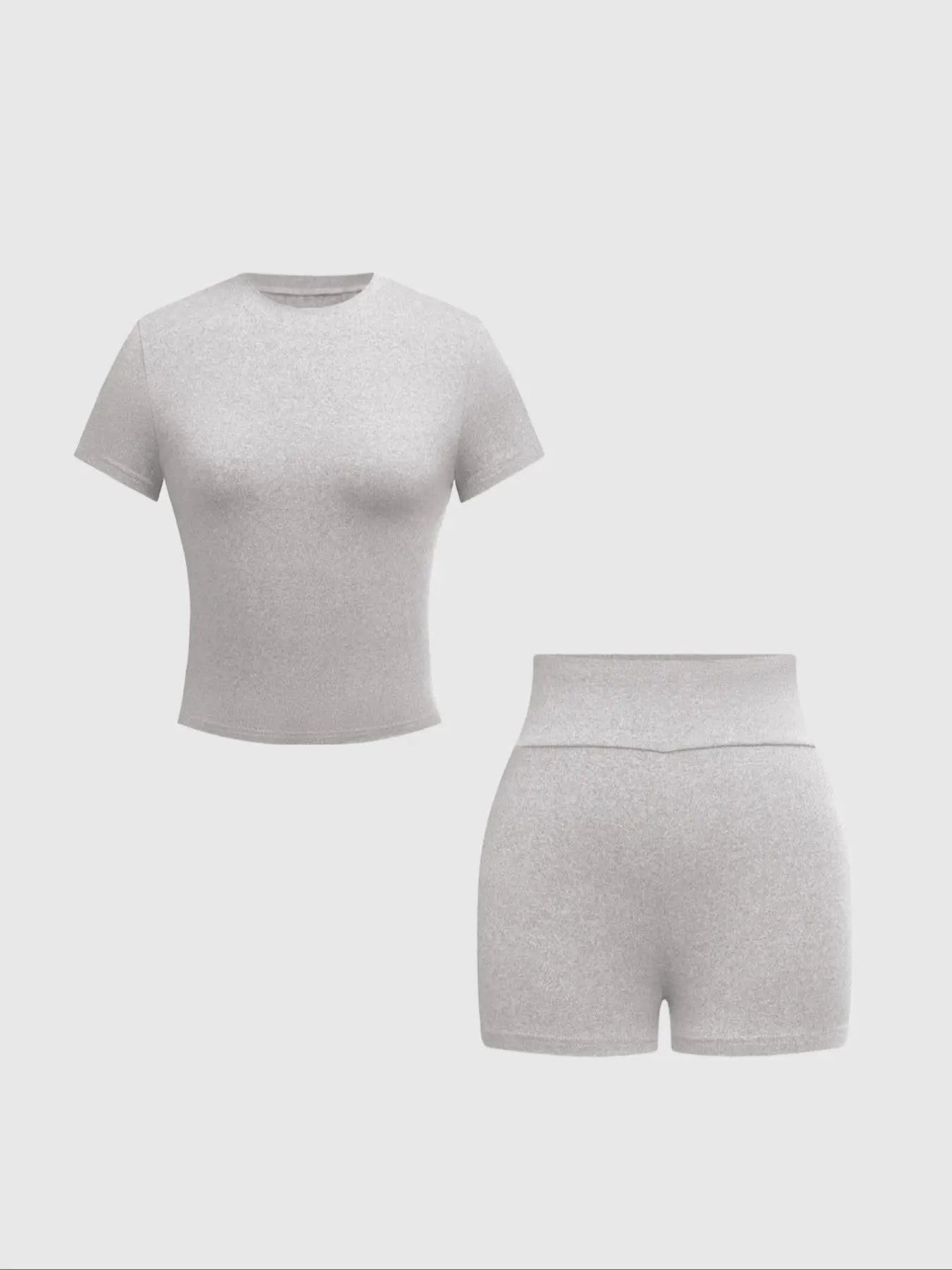 Women'S Solid round Neck Jersey Tee Medium & Skinny Shorts Set, Casual Short-Sleeve T-Shirt & Short Leggings, Women'S Summer Clothes
