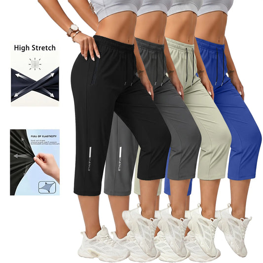 4-Pack Women’S Casual, Comfortable Loose Pants—Recommended for Summer Beach Trips and Vacations; Includes Pockets, Stretchy Fabric, and a Summery Vibe; Seven-Eighths Length for Women.