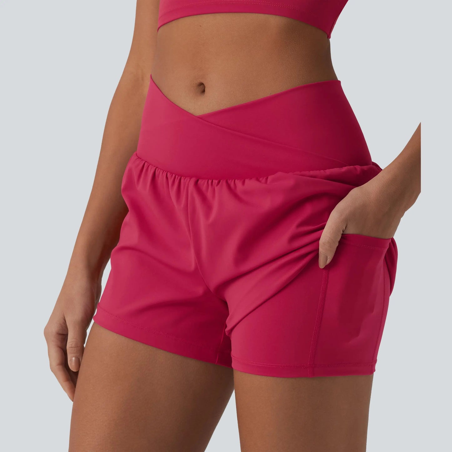 Halara 2-Piece Softlyzero Airy Crossover High Waisted 2-In-1 Cool Touch Yoga Shorts 3'' with Pockets Set