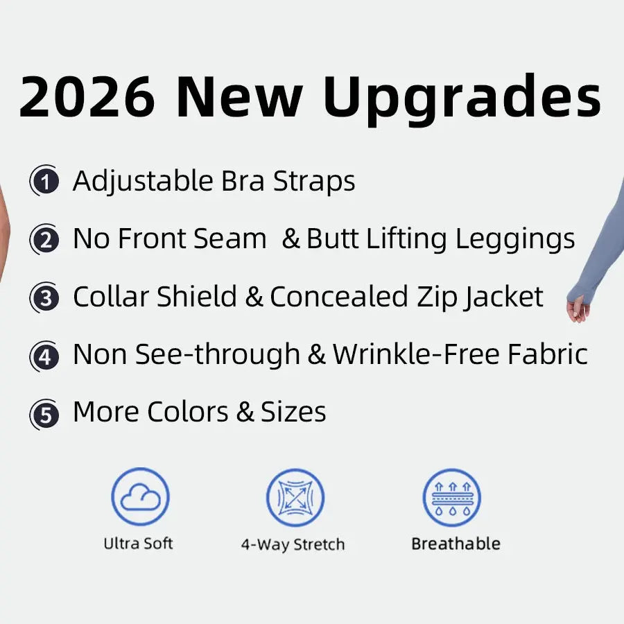 2026 New 3-Piece Workout Set - Adjustable Straps Sports Bra + No Front Seam & Butt Lifting Leggings with Pockets + Concealed Full Zip Jacket with Collar Shield – Women’S Yoga Outfit Activewear for Gym Running Training Sportswear